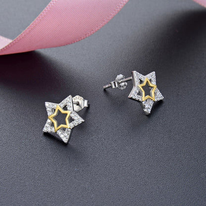 925 Sterling Silver Plated Star Stud Earrings - Korean Style Geometric Fashion Earrings with Plastic Backs