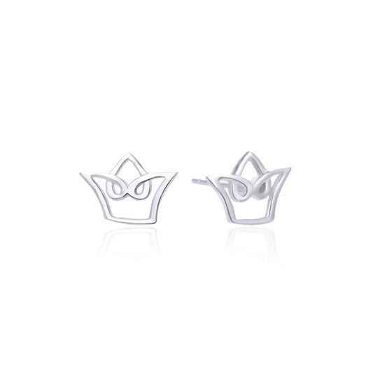 925 Sterling Silver Plated 'Fu' Character Stud Earrings - 1.1g Minimalist Chinese Blessing Earrings with Plastic Backs