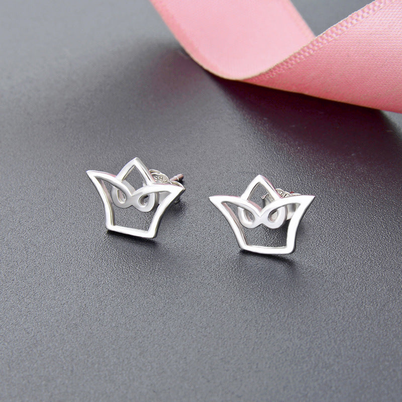 925 Sterling Silver Plated 'Fu' Character Stud Earrings - 1.1g Minimalist Chinese Blessing Earrings with Plastic Backs