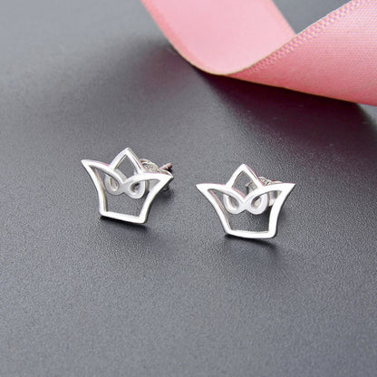 925 Sterling Silver Plated 'Fu' Character Stud Earrings - 1.1g Minimalist Chinese Blessing Earrings with Plastic Backs