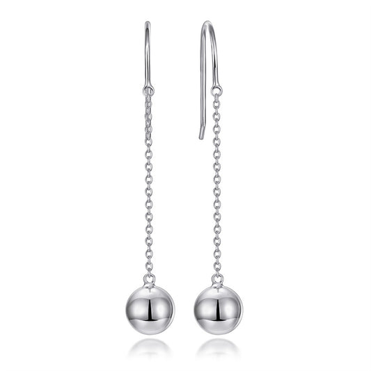 925 Sterling Silver Polished Ball Drop Earrings – Minimalist Pearl Dangle Jewelry