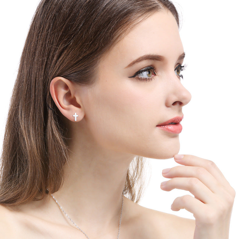 925 Sterling Silver Polished Stud Earrings - 0.9g Minimalist Office Lady Style with Plastic Ear Backs