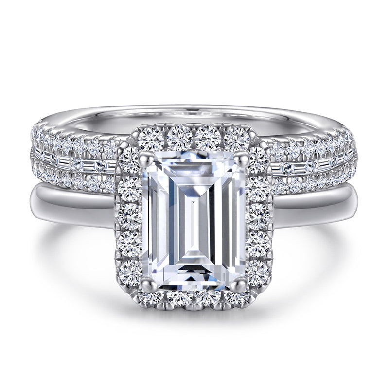 925 Sterling Silver Princess Cut Engagement Ring Set – Modern Square Bridal Jewelry