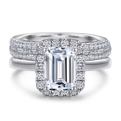 925 Sterling Silver Princess Cut Engagement Ring Set – Modern Square Bridal Jewelry