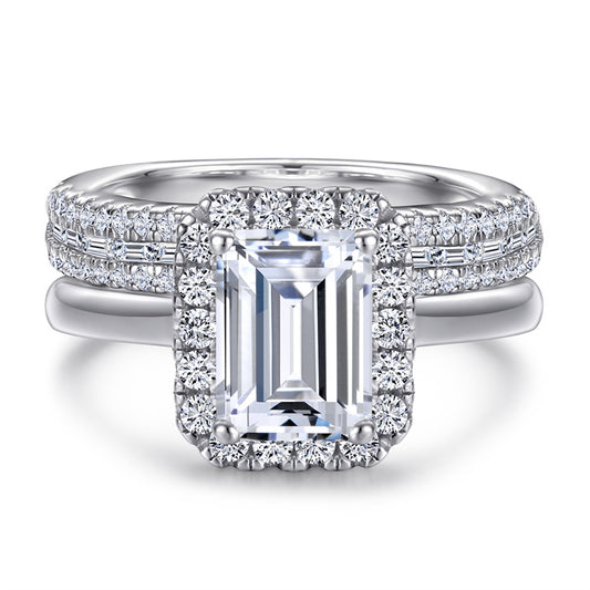 925 Sterling Silver Princess Cut Engagement Ring Set – Modern Square Bridal Jewelry