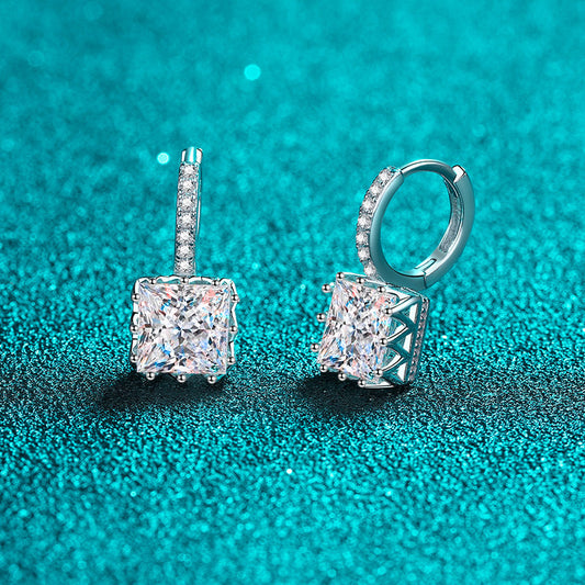 925 Sterling Silver Princess Cut Moissanite Hoop Earrings - PT950 Gold Plated Geometric Ear Jewelry (1ct/2ct per Earring)