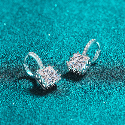 925 Sterling Silver Princess Cut Moissanite Hoop Earrings - PT950 Gold Plated Geometric Ear Jewelry (1ct/2ct per Earring)