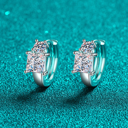 925 Sterling Silver Princess Cut Moissanite Huggie Hoop Earrings - PT950 Gold Plated (2.6CT)