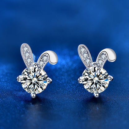 925 Sterling Silver Rabbit Stud Earrings with 0.5ct Moissanite Micro-Paved Minimalist Animal Jewelry for Women