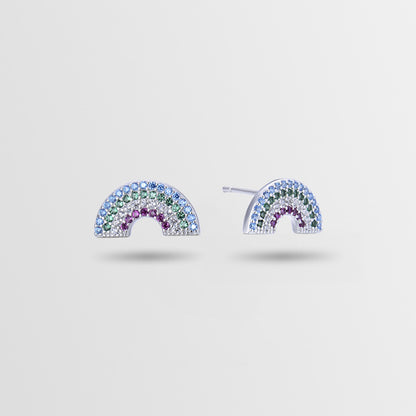 925 Sterling Silver Rainbow Geometric Stud Earrings-Diamond-Accented, Korean Fashion, with Plastic Ear Stoppers