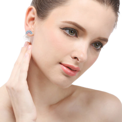 925 Sterling Silver Rainbow Geometric Stud Earrings-Diamond-Accented, Korean Fashion, with Plastic Ear Stoppers