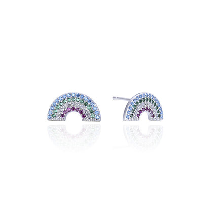 925 Sterling Silver Rainbow Geometric Stud Earrings-Diamond-Accented, Korean Fashion, with Plastic Ear Stoppers