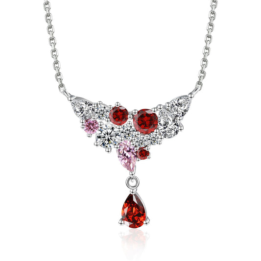 925 Sterling Silver Rainbow Zirconia Teardrop Pendant Necklace - Celestial Collarbone Chain
