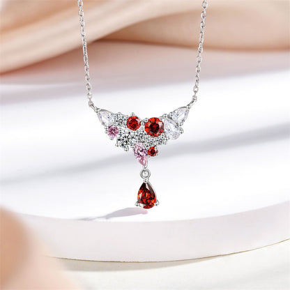 925 Sterling Silver Rainbow Zirconia Teardrop Pendant Necklace - Celestial Collarbone Chain