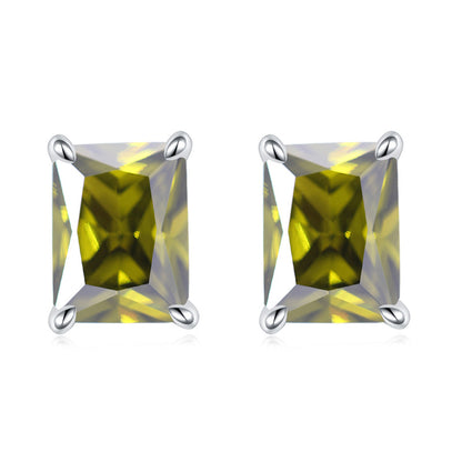 925 Sterling Silver Rectangular Birthstone Stud Earrings – Minimalist Geometric Zircon Jewelry