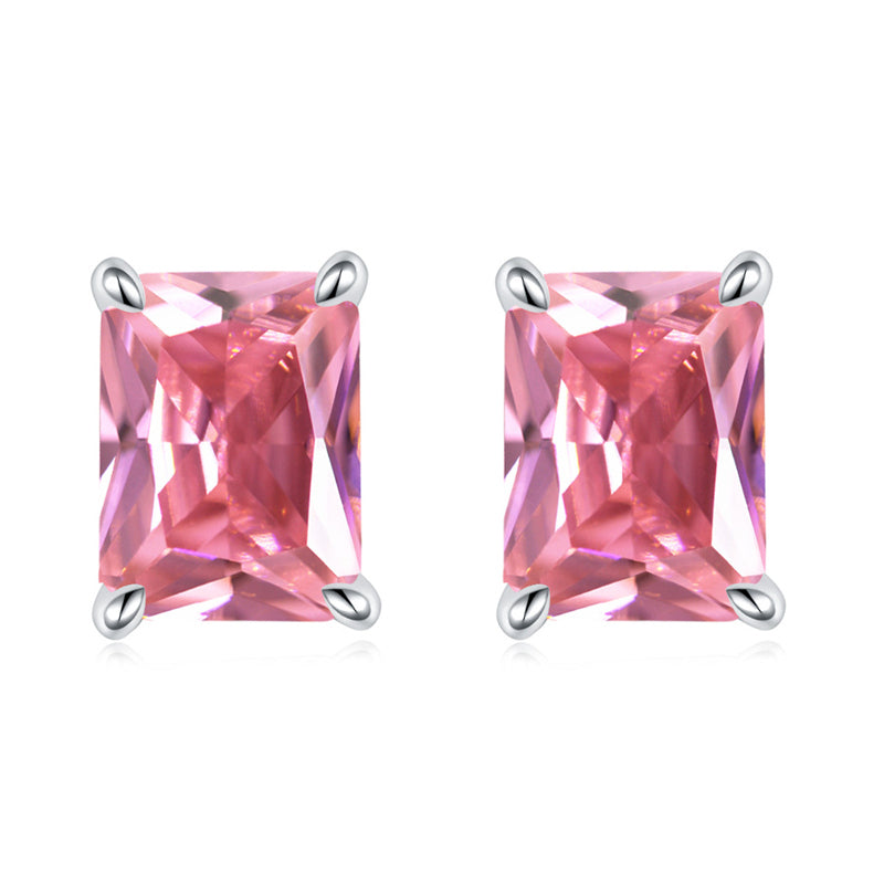 925 Sterling Silver Rectangular Birthstone Stud Earrings – Minimalist Geometric Zircon Jewelry