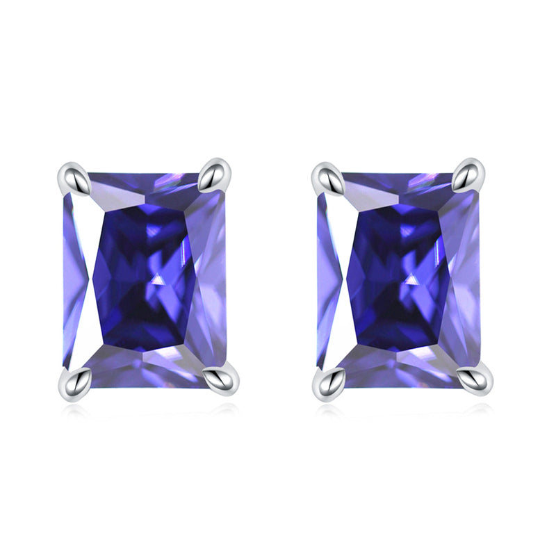 925 Sterling Silver Rectangular Birthstone Stud Earrings – Minimalist Geometric Zircon Jewelry