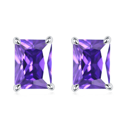 925 Sterling Silver Rectangular Birthstone Stud Earrings – Minimalist Geometric Zircon Jewelry