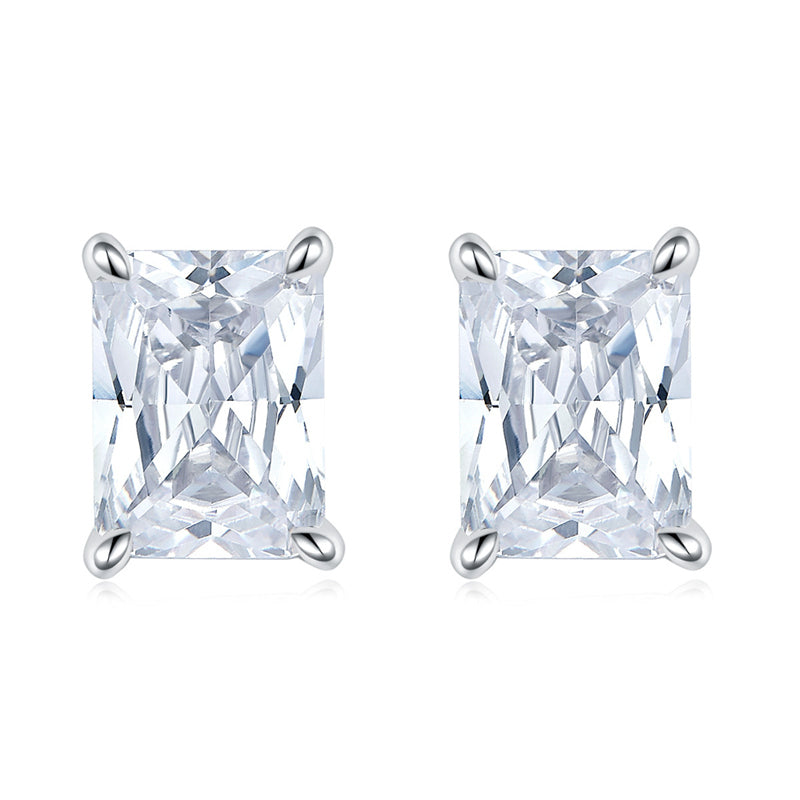 925 Sterling Silver Rectangular Birthstone Stud Earrings – Minimalist Geometric Zircon Jewelry