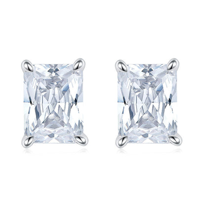 925 Sterling Silver Rectangular Birthstone Stud Earrings – Minimalist Geometric Zircon Jewelry