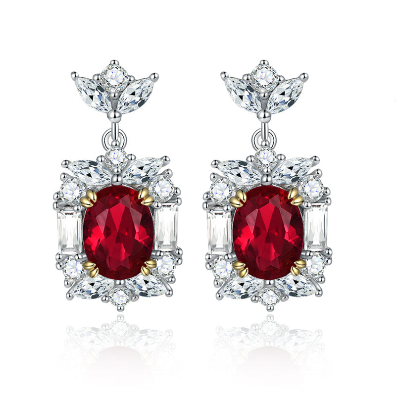 925 Sterling Silver Red Zircon Fringe Earrings – Elegant Crown-Inspired Dangle Earrings for Women