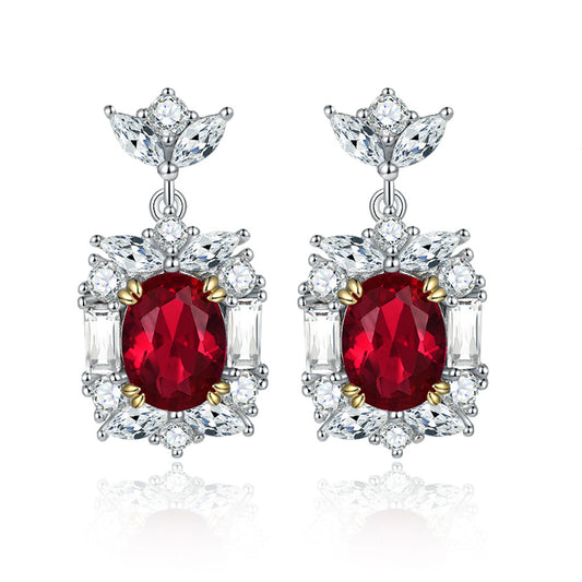 925 Sterling Silver Red Zircon Fringe Earrings – Elegant Crown-Inspired Dangle Earrings for Women