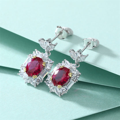 925 Sterling Silver Red Zircon Fringe Earrings – Elegant Crown-Inspired Dangle Earrings for Women