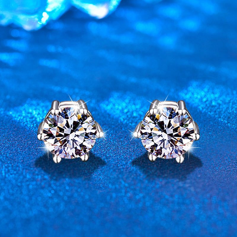 925 Sterling Silver Rhodium Plated Crown Shaped Stud Earrings with 1ct Moissanite Minimalist Elegant Jewelry for Women
