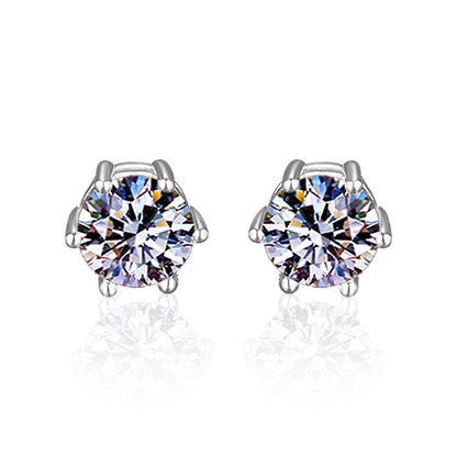 925 Sterling Silver Rhodium Plated Crown Shaped Stud Earrings with 1ct Moissanite Minimalist Elegant Jewelry for Women