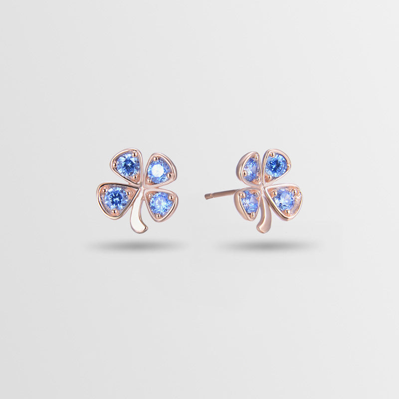 925 Sterling Silver Rose Gold Geometric Stud Earrings - Blue & White CZ Accent Earrings with Plastic Stoppers