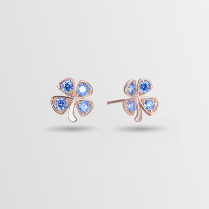 925 Sterling Silver Rose Gold Geometric Stud Earrings - Blue & White CZ Accent Earrings with Plastic Stoppers