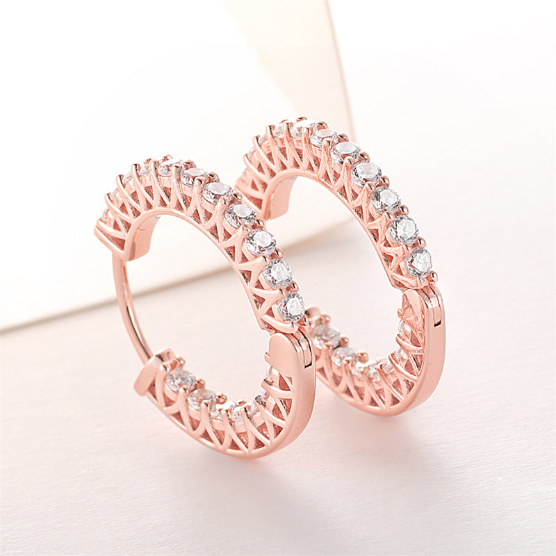 925 Sterling Silver Rose Gold Hoop Earrings for Women Elegant Zircon Geometric Ear Cuff Earrings Fashion OL Style 4.5g