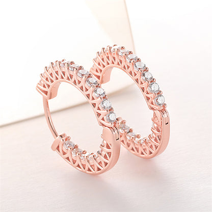 925 Sterling Silver Rose Gold Hoop Earrings for Women Elegant Zircon Geometric Ear Cuff Earrings Fashion OL Style 4.5g