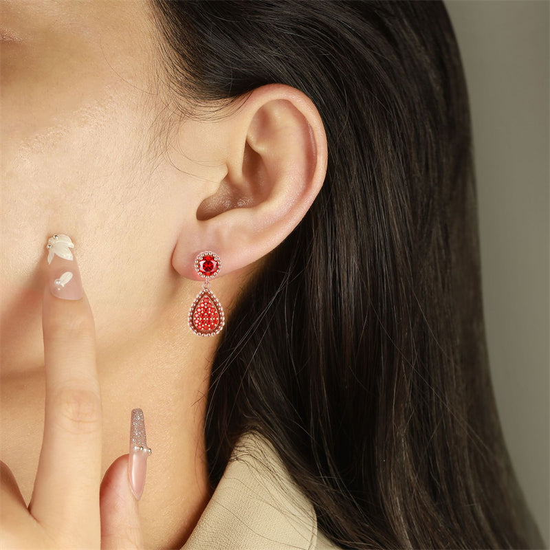 925 Sterling Silver Rose Gold Pomegranate Zircon Teardrop Earrings for Women Elegant Dangle Earrings with Crown and Tassel Design