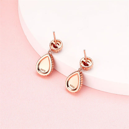 925 Sterling Silver Rose Gold Pomegranate Zircon Teardrop Earrings for Women Elegant Dangle Earrings with Crown and Tassel Design