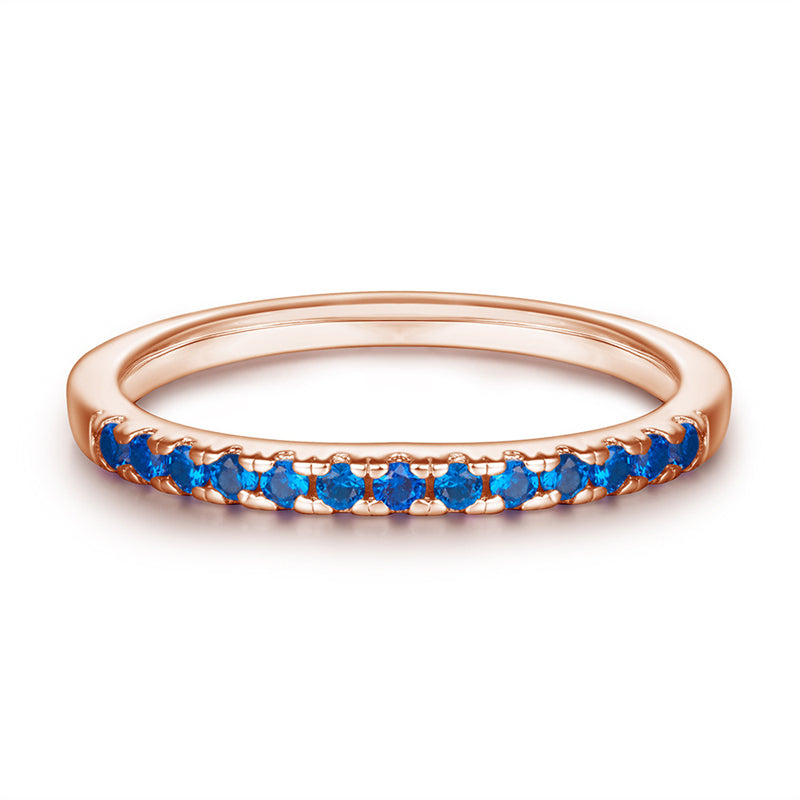 925 Sterling Silver Rose Gold Zircon Ring – Elegant Stackable Band with Engraving Option