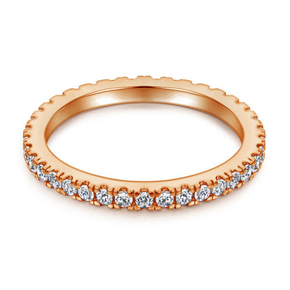 925 Sterling Silver Rose Gold Zircon Ring – Elegant Stackable Band with Engraving Option