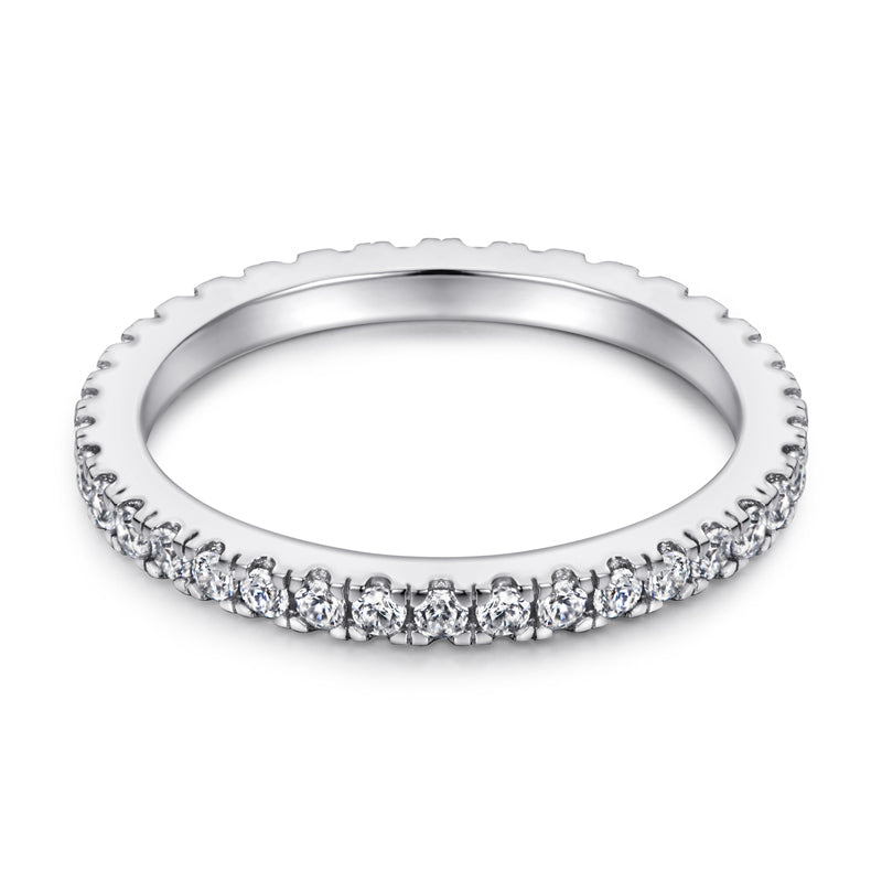 925 Sterling Silver Rose Gold Zircon Ring – Elegant Stackable Band with Engraving Option