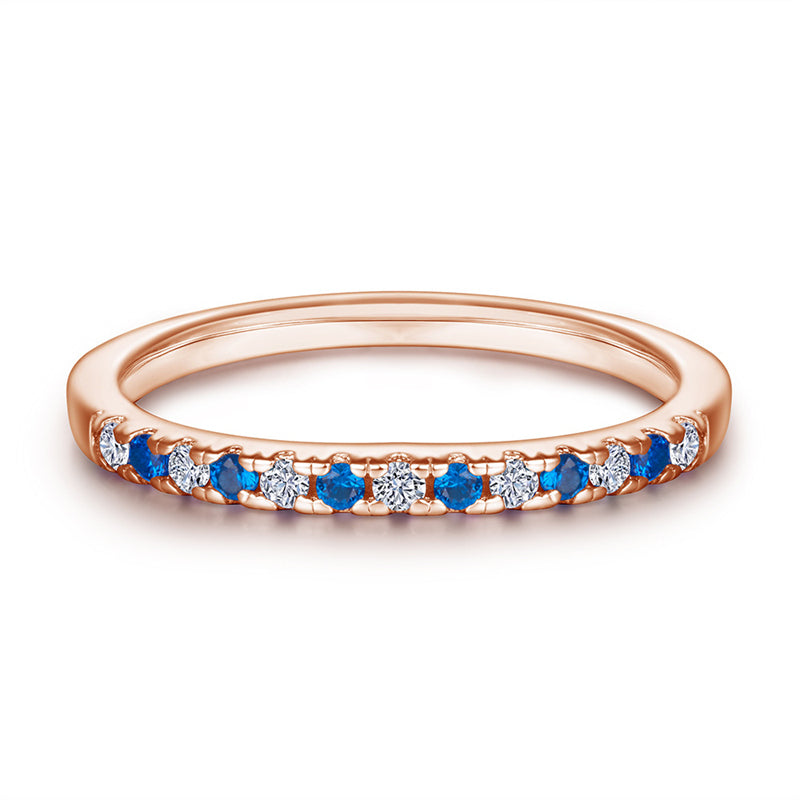 925 Sterling Silver Rose Gold Zircon Ring – Elegant Stackable Band with Engraving Option