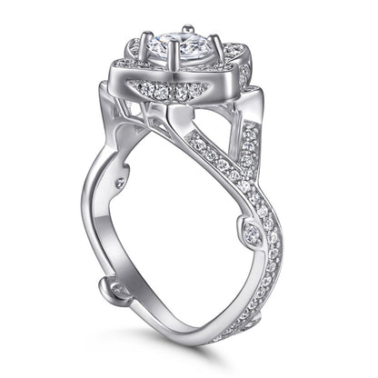 925 Sterling Silver Rose & Clover Ring – Elegant Floral Zircon Jewelry