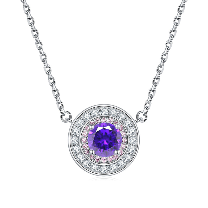 925 Sterling Silver Round Birthstone Pendant Necklace - Colorful Zircon Jewelry