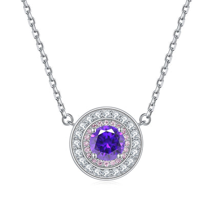 925 Sterling Silver Round Birthstone Pendant Necklace - Colorful Zircon Jewelry