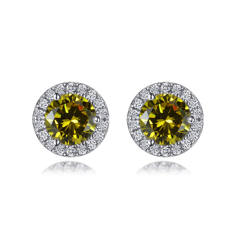 925 Sterling Silver Round Birthstone Stud Earrings – Zodiac-Inspired Zircon Jewelry Collection