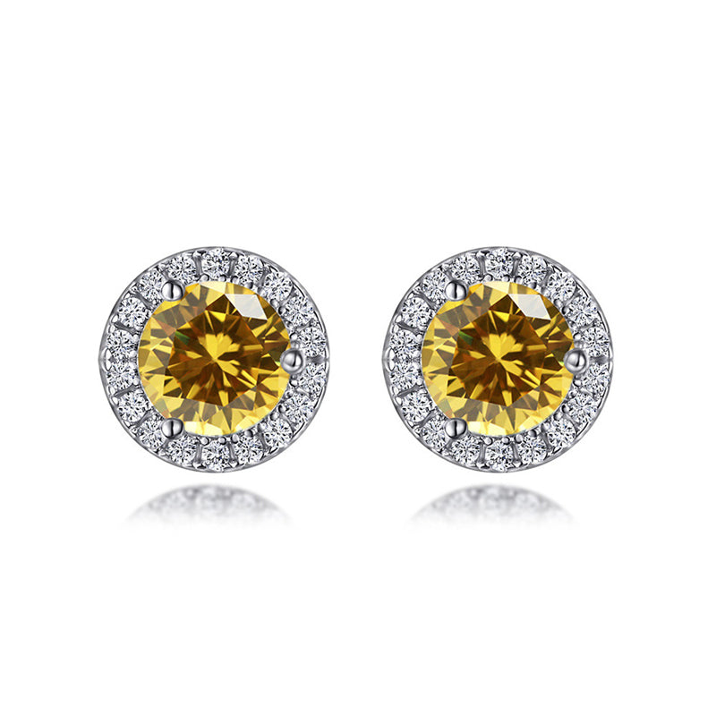 925 Sterling Silver Round Birthstone Stud Earrings – Zodiac-Inspired Zircon Jewelry Collection