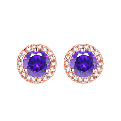 925 Sterling Silver Round Birthstone Stud Earrings – Zodiac-Inspired Zircon Jewelry Collection