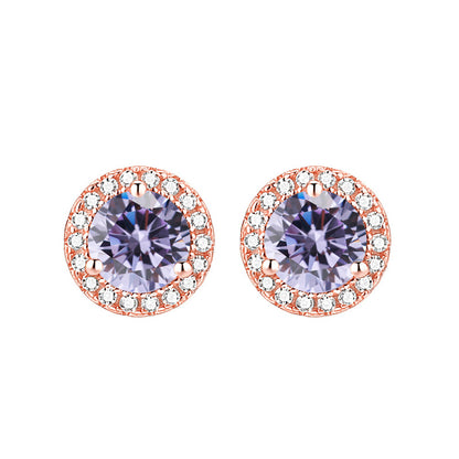 925 Sterling Silver Round Birthstone Stud Earrings – Zodiac-Inspired Zircon Jewelry Collection