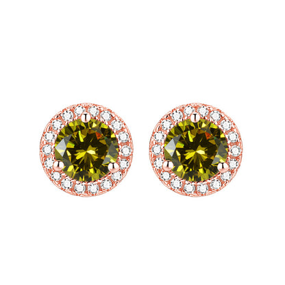925 Sterling Silver Round Birthstone Stud Earrings – Zodiac-Inspired Zircon Jewelry Collection