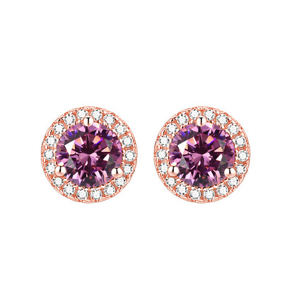 925 Sterling Silver Round Birthstone Stud Earrings – Zodiac-Inspired Zircon Jewelry Collection
