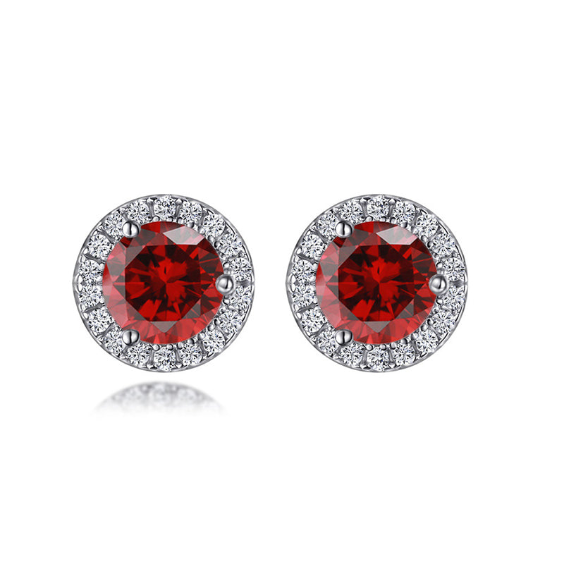 925 Sterling Silver Round Birthstone Stud Earrings – Zodiac-Inspired Zircon Jewelry Collection