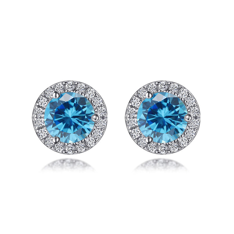 925 Sterling Silver Round Birthstone Stud Earrings – Zodiac-Inspired Zircon Jewelry Collection